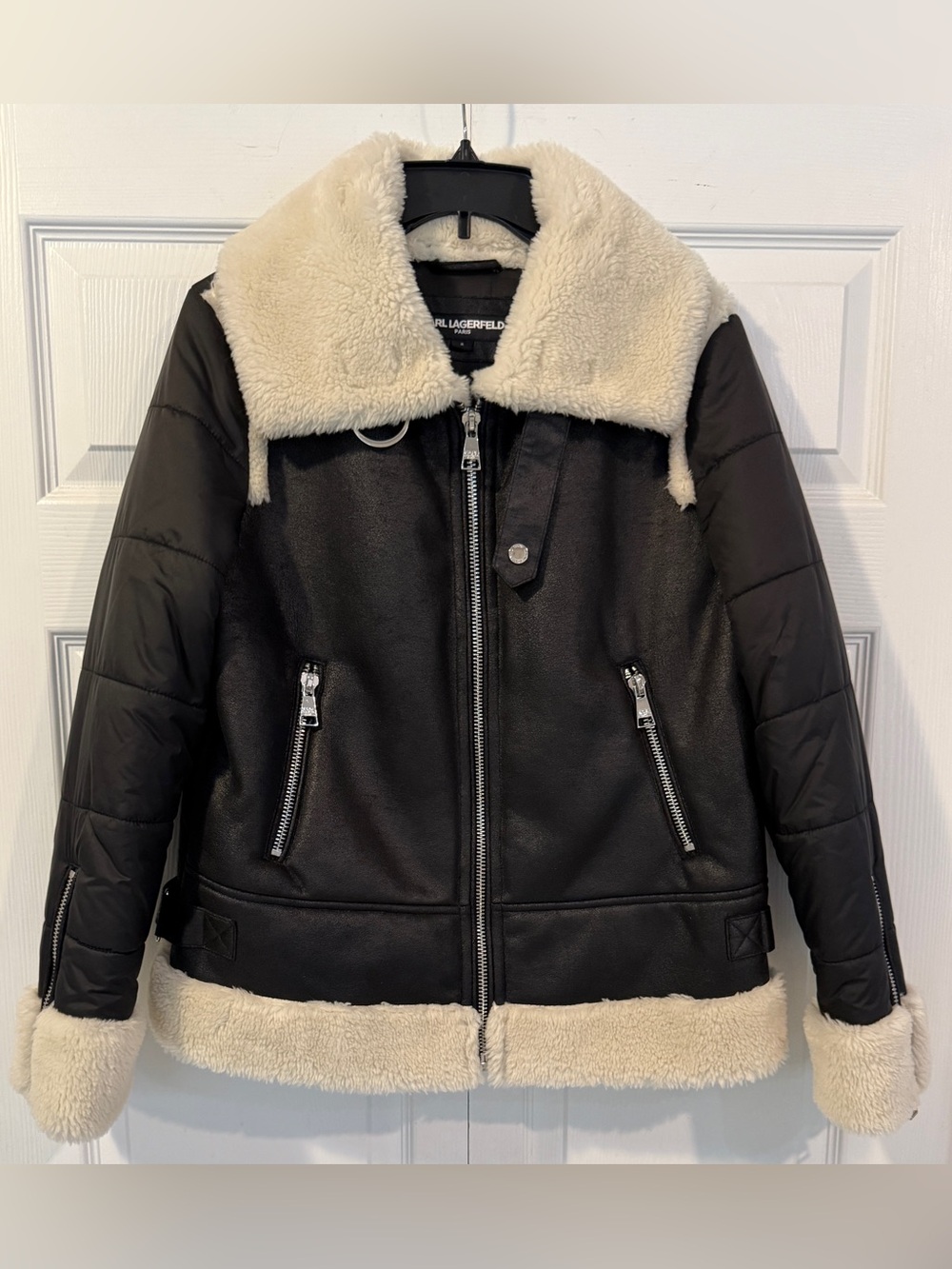 Karl Lagerfeld Paris Faux Leather Sherpa Jacket